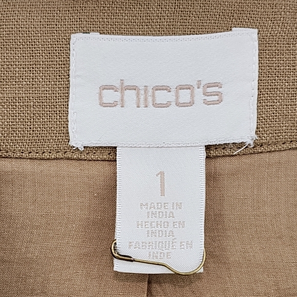 Chicos Women's Diamond Artisan Embroidered Linen Open Front Jacket Boho Brown - Picture 3 of 7